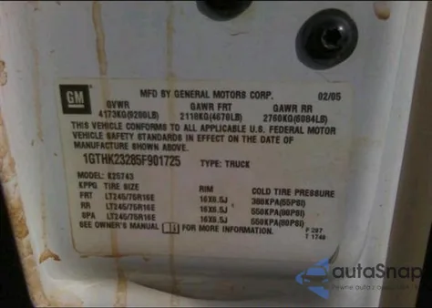 2005 GMC Sierra K2500 Hd z USA, uszkodzony, nr VIN 1GTHK23285F901725